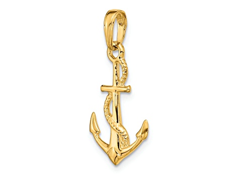 14k Yellow Gold 3D Solid Polished Anchor Pendant