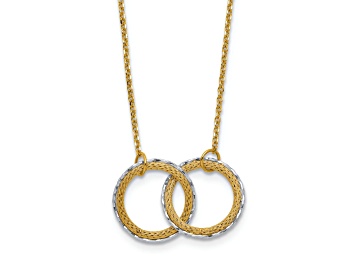 Picture of 14k Yellow Gold and 14k White Gold Textured Diamond-Cut Circles Pendant Cable Link 16 Inch Necklace
