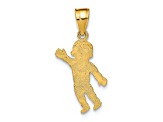 14k Yellow Gold Textured Waving Boy with Heart on Pocket Pendant