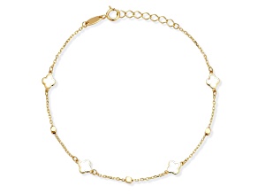 Bellissima Gold 14K Yellow Gold White Enamel Clover and Beaded Station Bracelet