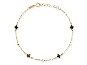 Bellissima Gold 14K Yellow Gold Black Enamel Clover and Beaded Station Bracelet
