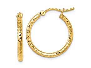 10k Yellow Gold 13/16 inch Diamond-Cut Round Tube Hoop Earrings