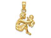 14k Yellow Gold 3D Textured Mother holding child Pendant