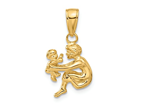14k Yellow Gold 3D Textured Mother holding child Pendant