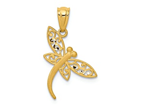 14k Yellow Gold Satin and Diamond-Cut Dragonfly Pendant