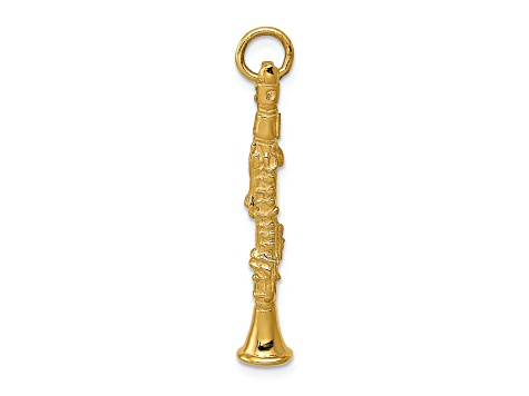 14k Yellow Gold Textured 3D Clarinet Pendant