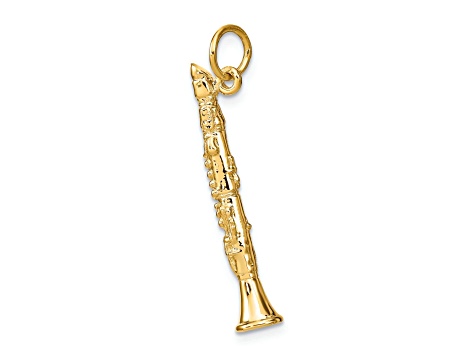 14k Yellow Gold Textured 3D Clarinet Pendant