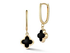 Bellissima Gold 14K Yellow Gold Enamel Clover Charm Oval Huggie Hoop Earrings