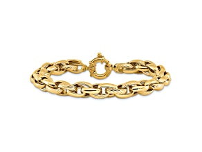 14k Yellow Gold 7.31mm Polished and Textured Link Bracelet