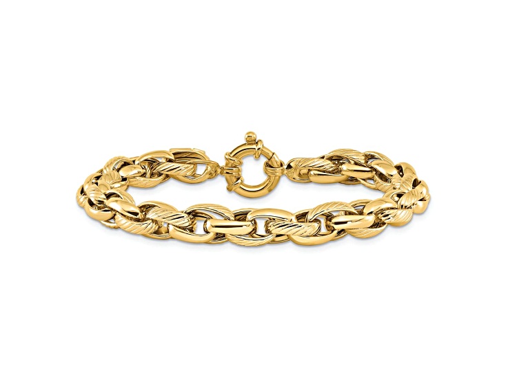 14k Yellow Gold 7.31mm Polished and Textured Link Bracelet