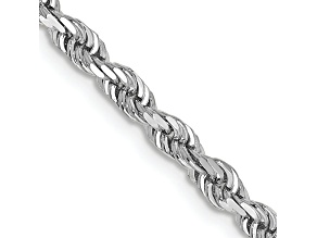 Rhodium Over 10k White Gold 3.35mm Solid Diamond-Cut Quadruple Rope 18 Inch Chain