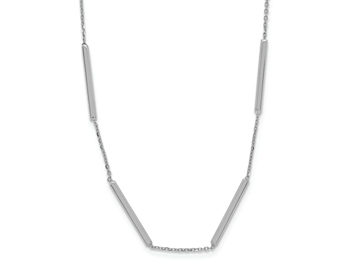 Rhodium Over 14k White Gold Polished Cable Link 6 Bar Stations 16 Inch Necklace