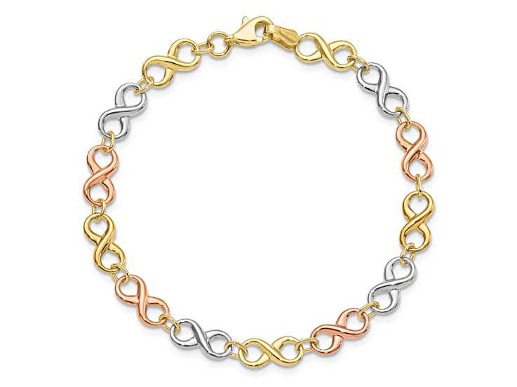 14K tri-color gold Polished 5mm Infinity Link Bracelet