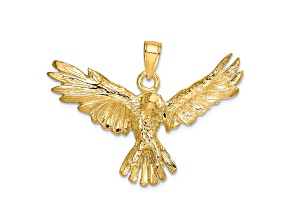 14k Yellow Gold Textured Eagle Flying Charm