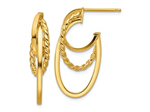 10k Yellow Gold 1 1/16 inch Polished and Twisted Oval J-Hoop Earrings