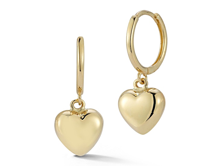Bellissima Gold 14K Yellow Gold Puffed Heart Charm Huggie Hoop Earrings