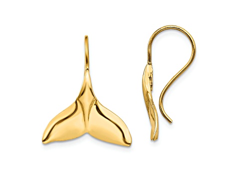 14K Yellow Gold Whale Tail Dangle Earrings