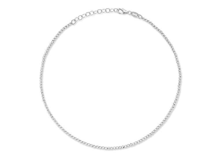 Bellissima Gold Rhodium Over 14K White Gold Diamond Cut Ball Chain Bracelet, Made in Italy