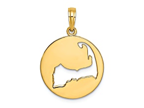 14k Yellow Gold Polished Cut-Out CAPE COD Map Charm