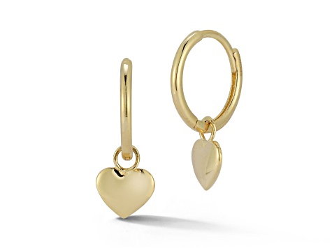 Bellissima Gold 14K Yellow Gold Dainty Heart Charm Huggie Hoop Earrings