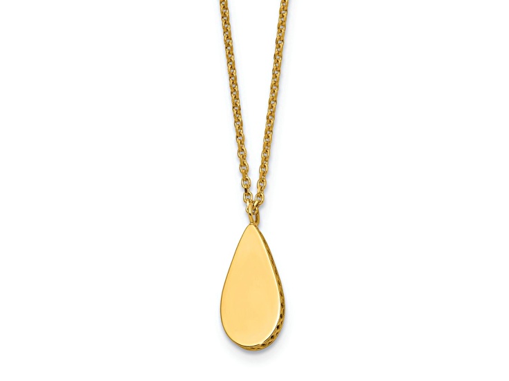 14K Yellow Gold Polished Satin Teardrop Pendant with 16.75 Inch Cable Chain