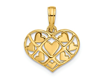 Picture of 14k Yellow Gold Polished Hearts in Heart Charm