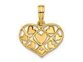 14k Yellow Gold Polished Hearts in Heart Charm