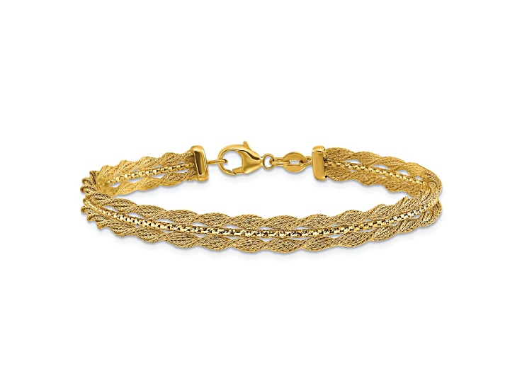 14k Yellow Gold Polished, Textured and Diamond-Cut 6.4mm Fancy Link Bracelet