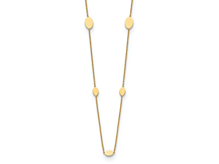 14k Yellow Gold Polished Oval Discs Station Cable Link 16 Inch Necklace