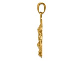 14K Yellow Gold Polished Textured Mariners Crucifix Rope and Wheel Pendant