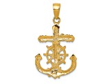 14K Yellow Gold Polished Textured Mariners Crucifix Rope and Wheel Pendant