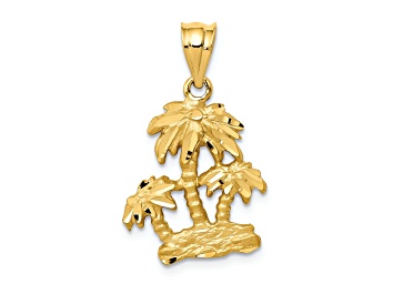 Picture of 14k Yellow Gold Satin and Diamond-Cut Open-Backed Palm Trees Pendant