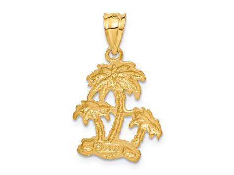 14k Yellow Gold Satin and Diamond-Cut Open-Backed Palm Trees Pendant