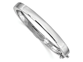 Rhodium Over 14k White Gold 6.3mm Polished Solid Hinged Bangle Bracelet