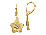 14k Yellow Gold and Rhodium Over 14k Yellow Gold Diamond-Cut and Satin Plumeria Earrings
