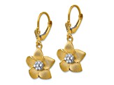 14k Yellow Gold and Rhodium Over 14k Yellow Gold Diamond-Cut and Satin Plumeria Earrings