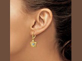 14k Yellow Gold and Rhodium Over 14k Yellow Gold Diamond-Cut and Satin Plumeria Earrings