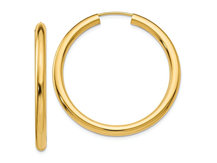 14k Yellow Gold 1 3/8" Polished Endless Tube Hoop Earrings