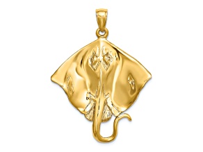 14k Yellow Gold Polished and Textured Stingray Charm