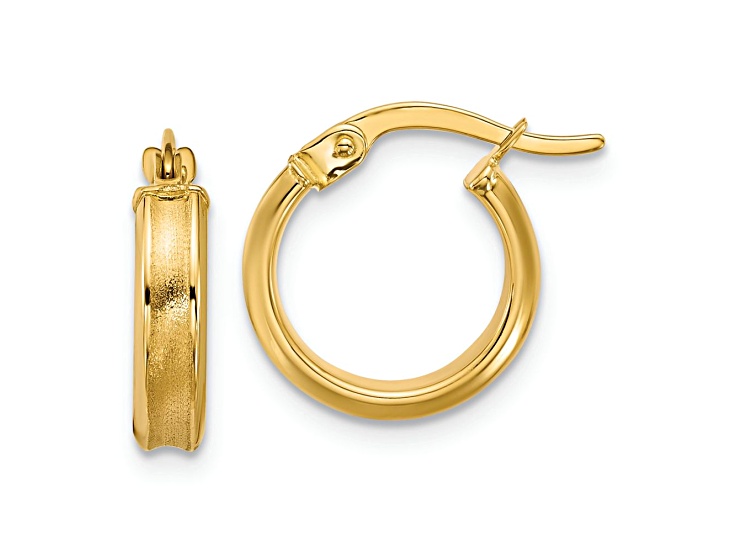 14k Yellow Gold 9/16 inch Polished and Satin Round Hoop Earrings