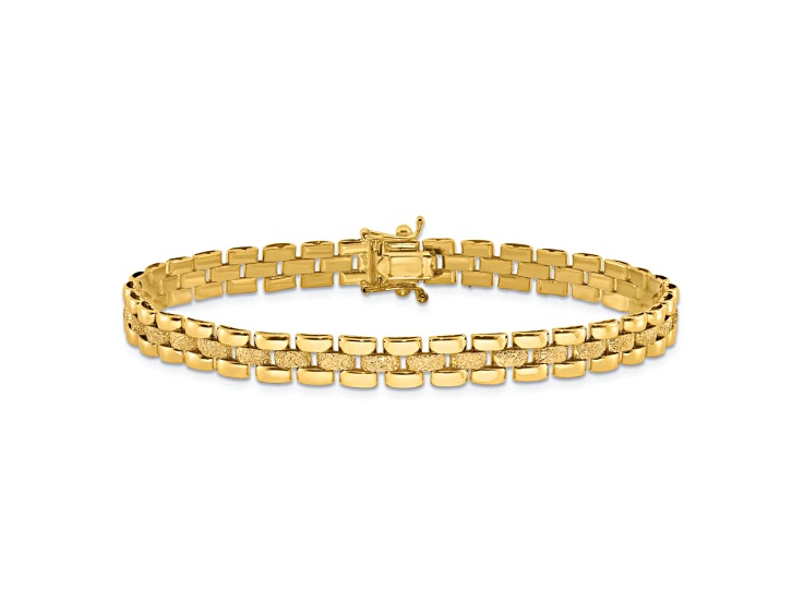 14K Two-tone Gold Polished and Textured 6.2mm Fancy Link Bracelet