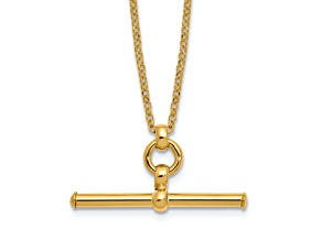 14k Yellow Gold Polished Cable Link Bar 16 Inch Necklace