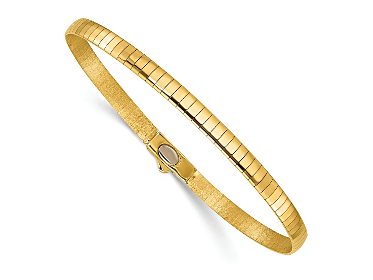 14K Yellow Gold Polished and Satin 4mm 7.5-inch Reversible Omega Bracelet