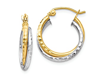Picture of 10K Two-tone Gold 11/16 inch Diamond-Cut Hinged Hoop Earrings