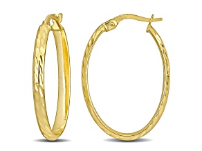 20MM Oval Textured Hoop Earrings in 10K Yellow Gold