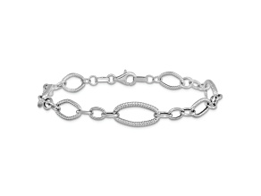 Rhodium Over 14k White Gold Polished and Textured 9mm Fancy Link Bracelet