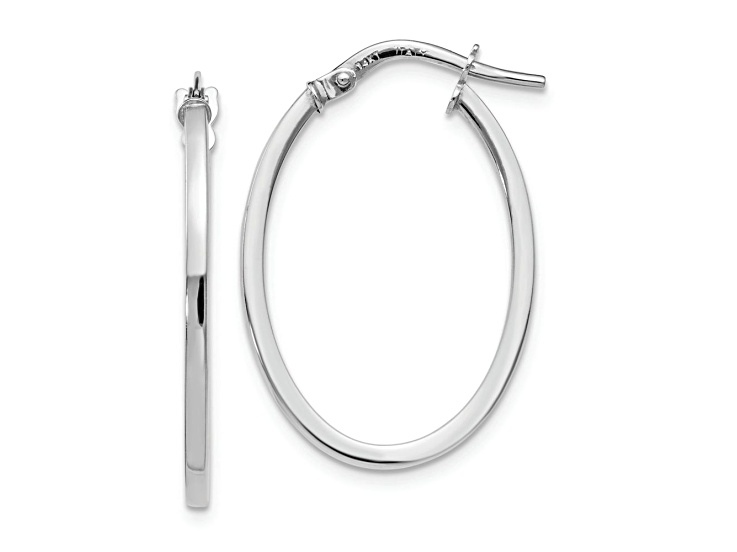 Rhodium Over 14k White Gold 1 1/16 inch Polished Oval Hoop Earrings