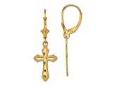 14k Yellow Gold Diamond-Cut and Textured Cross with Beaded Edge Dangle Earrings