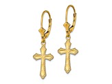 14k Yellow Gold Diamond-Cut and Textured Cross with Beaded Edge Dangle Earrings