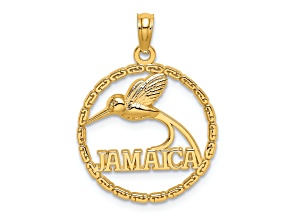 14k Yellow Gold Textured JAMAICA with Bird in Circle Charm